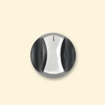 Vivaplancha griddle control knob, in stainless steel and black finish, with central marker for adjusting the heat level.