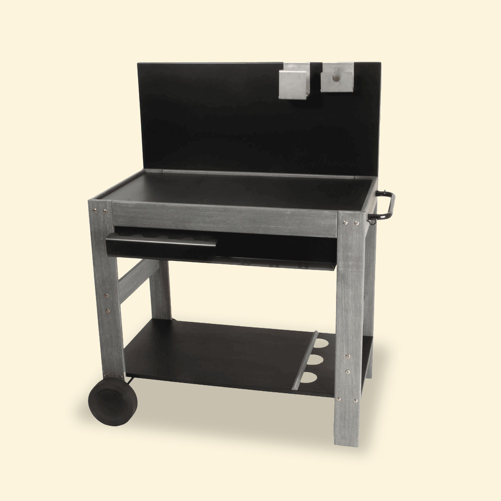 Wooden griddle trolley with splashback | Vivaplancha