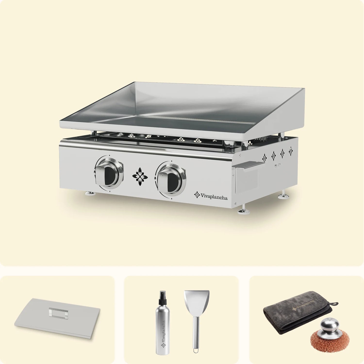 Stainless Steel Gas Griddle Set FLAMENCO 2 Burners + Lid + Accessories