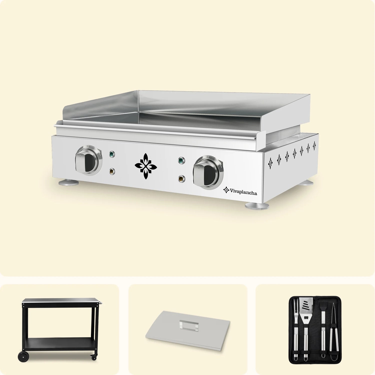 Stainless Steel Electric Griddle LIMA Set + Lid + Accessories + Trolley