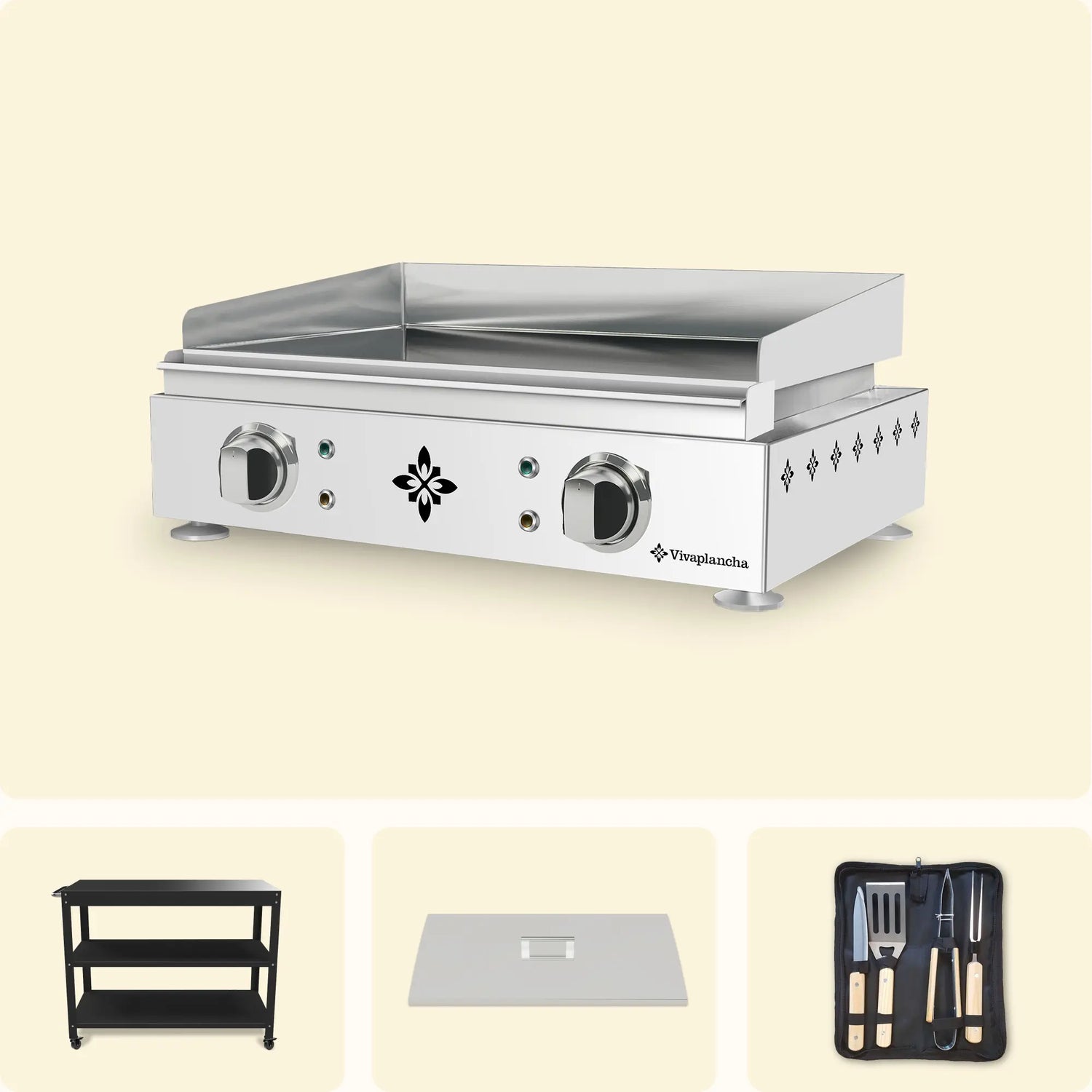 Stainless Steel Electric Griddle LIMA Set + Lid + Accessories + Trolley
