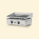 Vivaplancha Flamenco gas griddle in stainless steel, featuring two large burners and a stainless steel cooking plate, shown against a plain beige background.